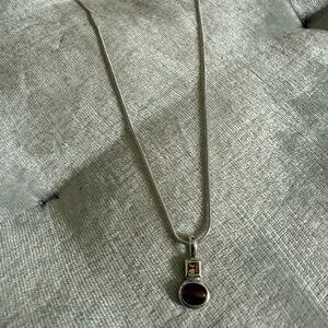 Silver and Amber Pendant Necklace